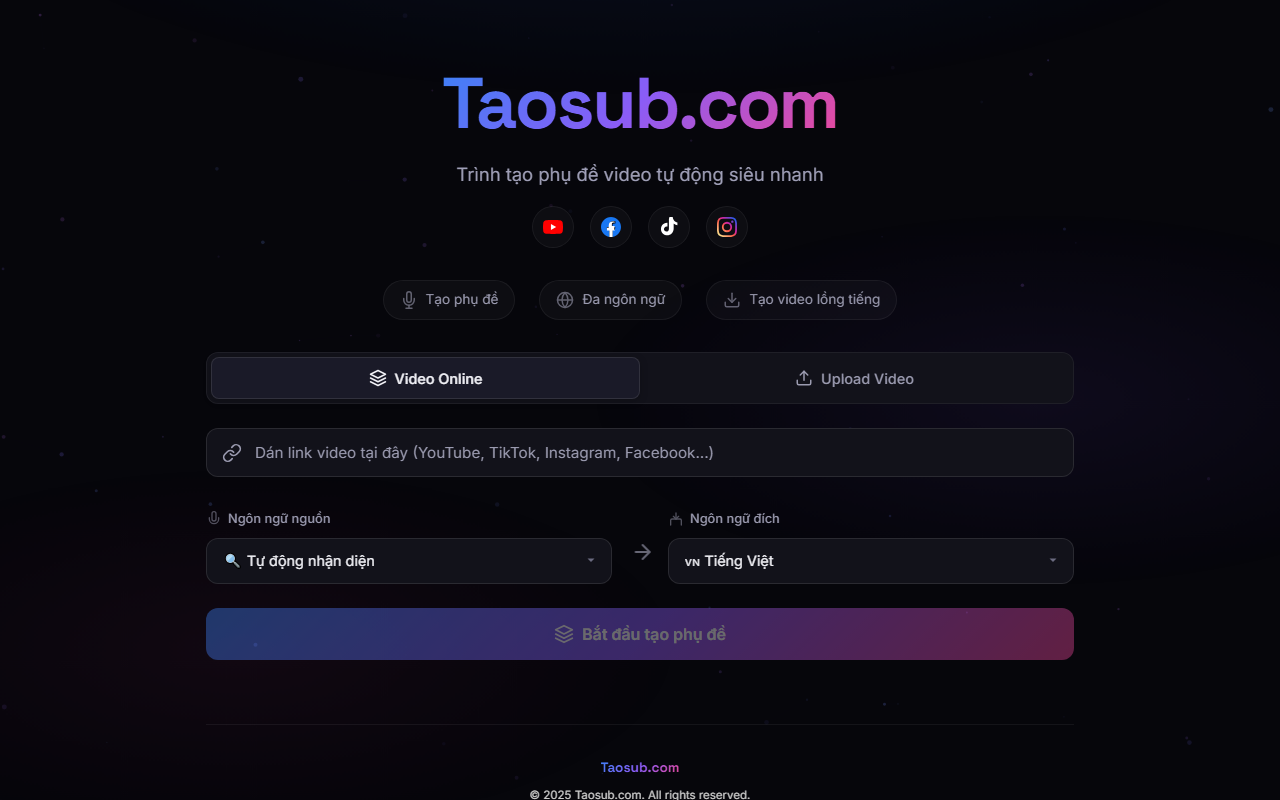 Taosub.com - Trình Tạo Phụ Đề Video Tự Động Bằng AI