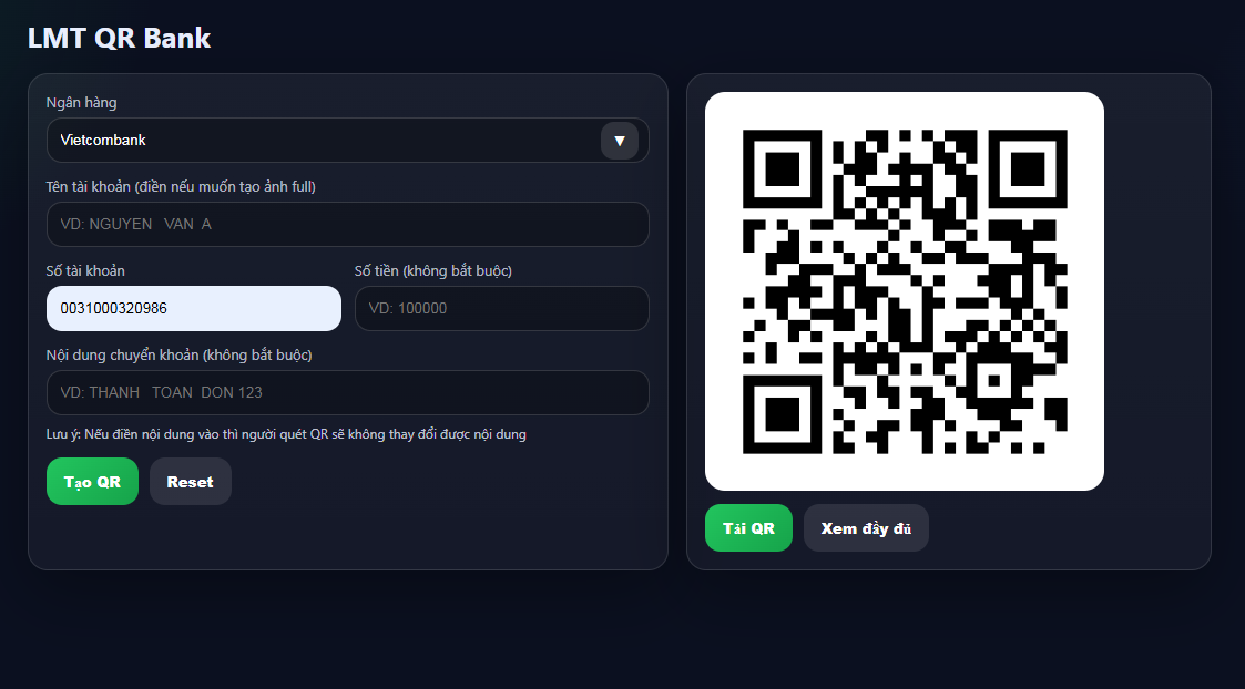 Tạo QR ngân hàng tuỳ biến